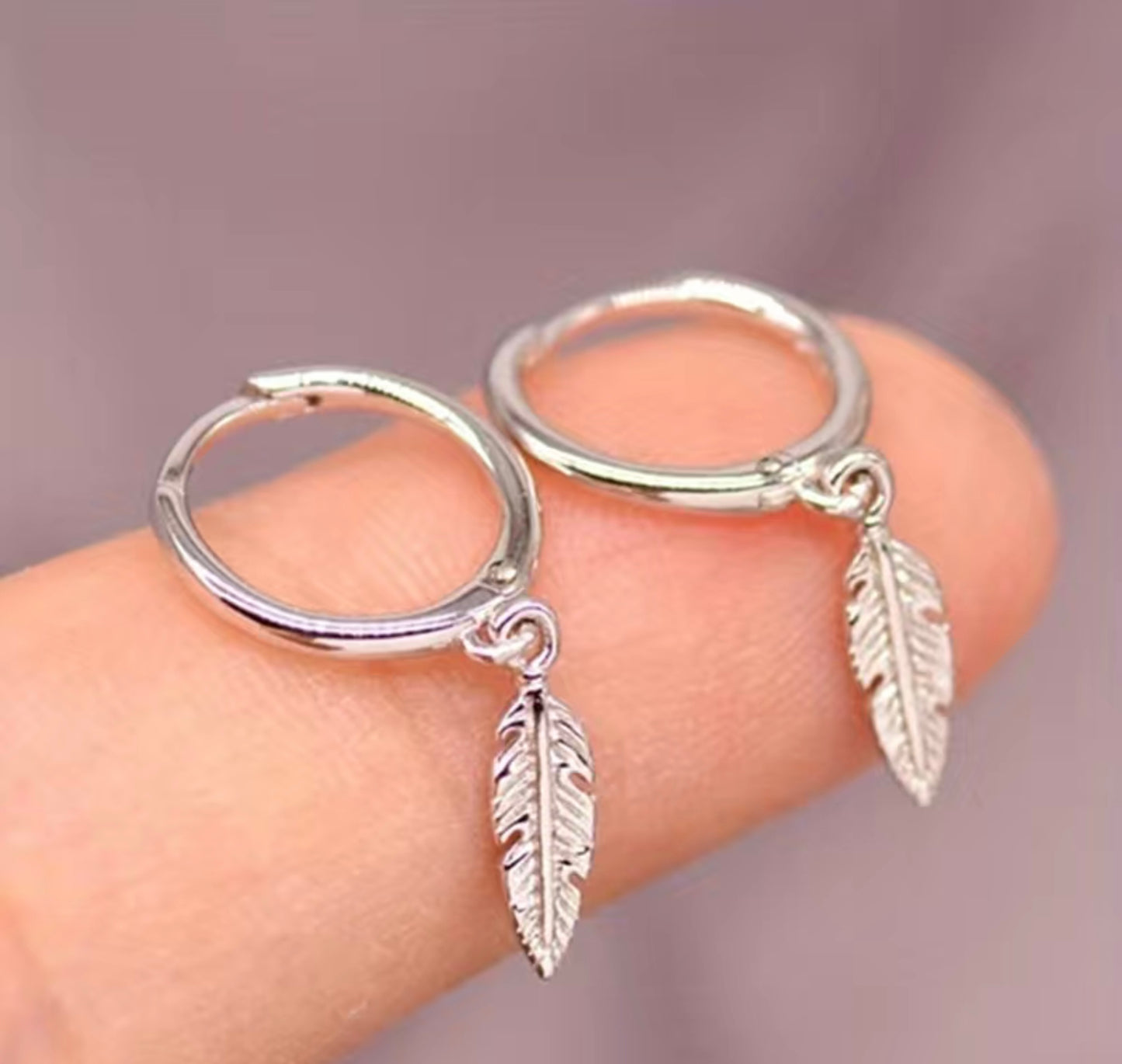 Feather Pendant Hoop Earrings