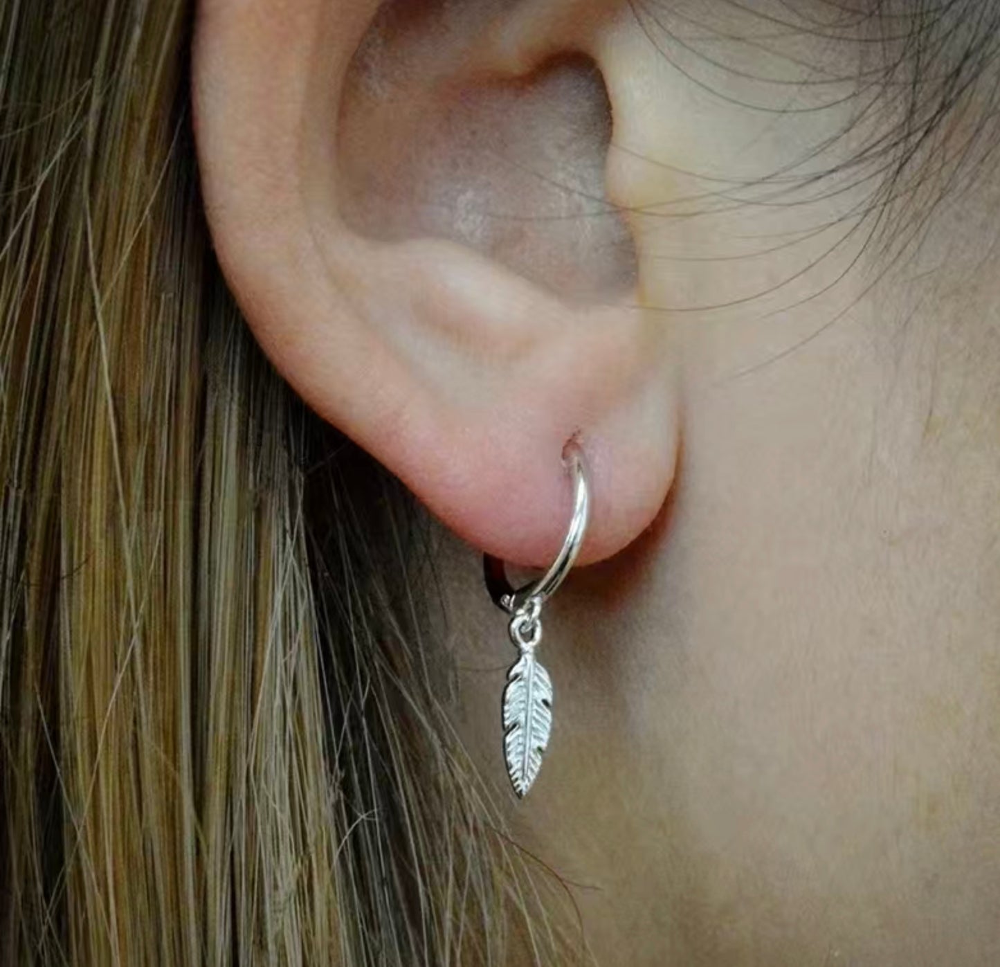 Feather Pendant Hoop Earrings