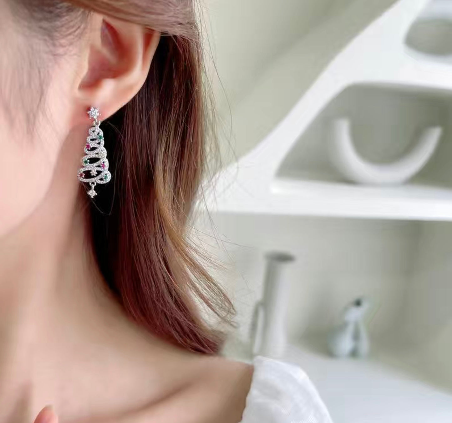 Snowflake Christmas Tree Earrings