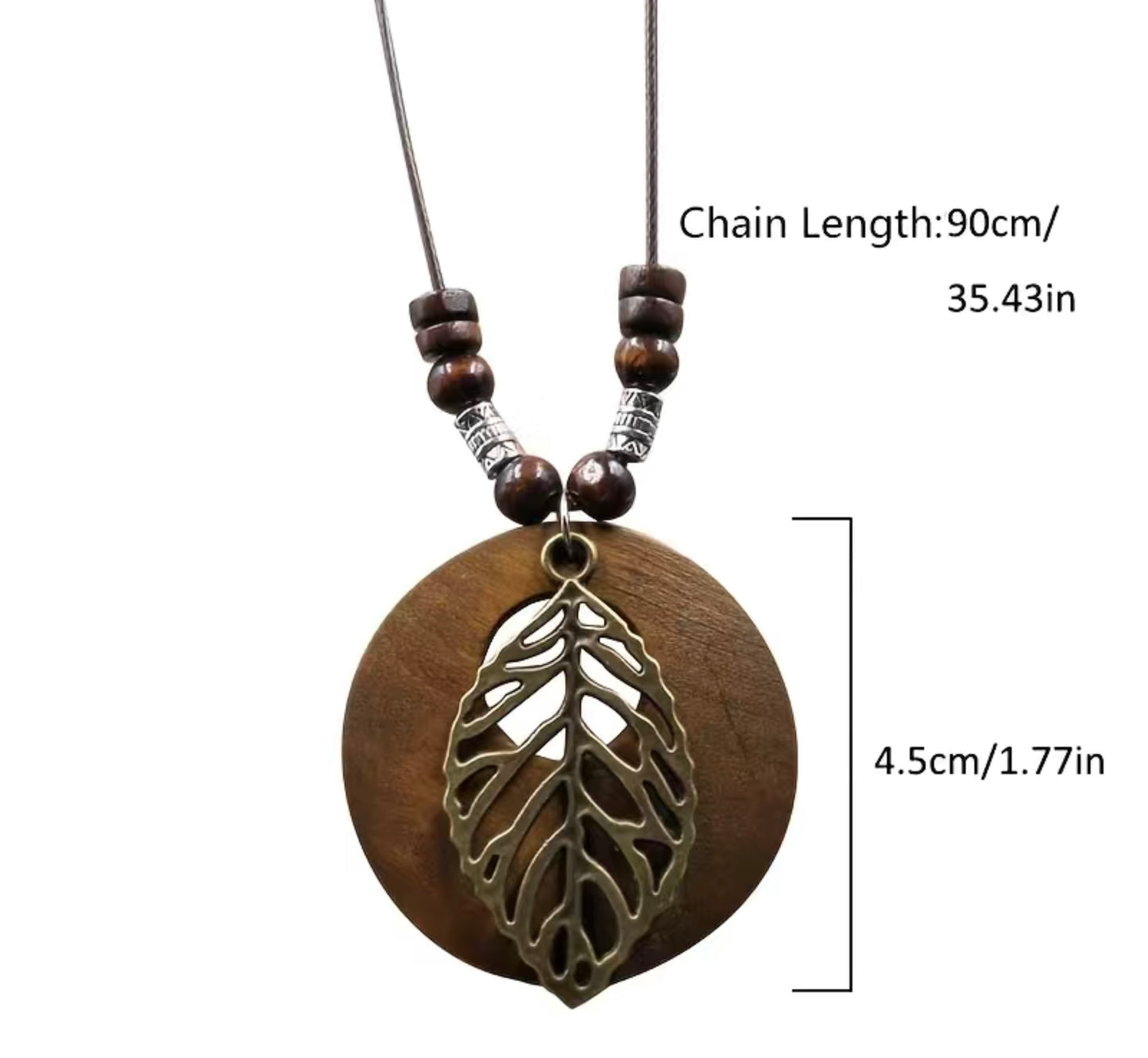 Wooden Pendant Necklace with Leaf