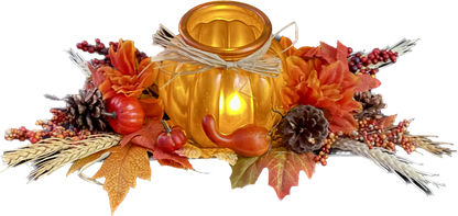 Fall Lighted Pumpkin and Floral Tray