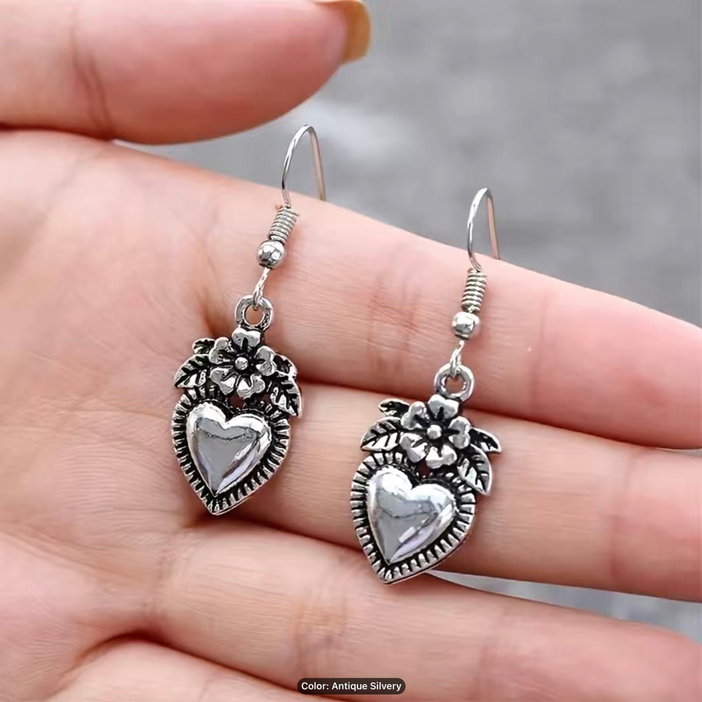 Flower Love Heart Dangle Earrings