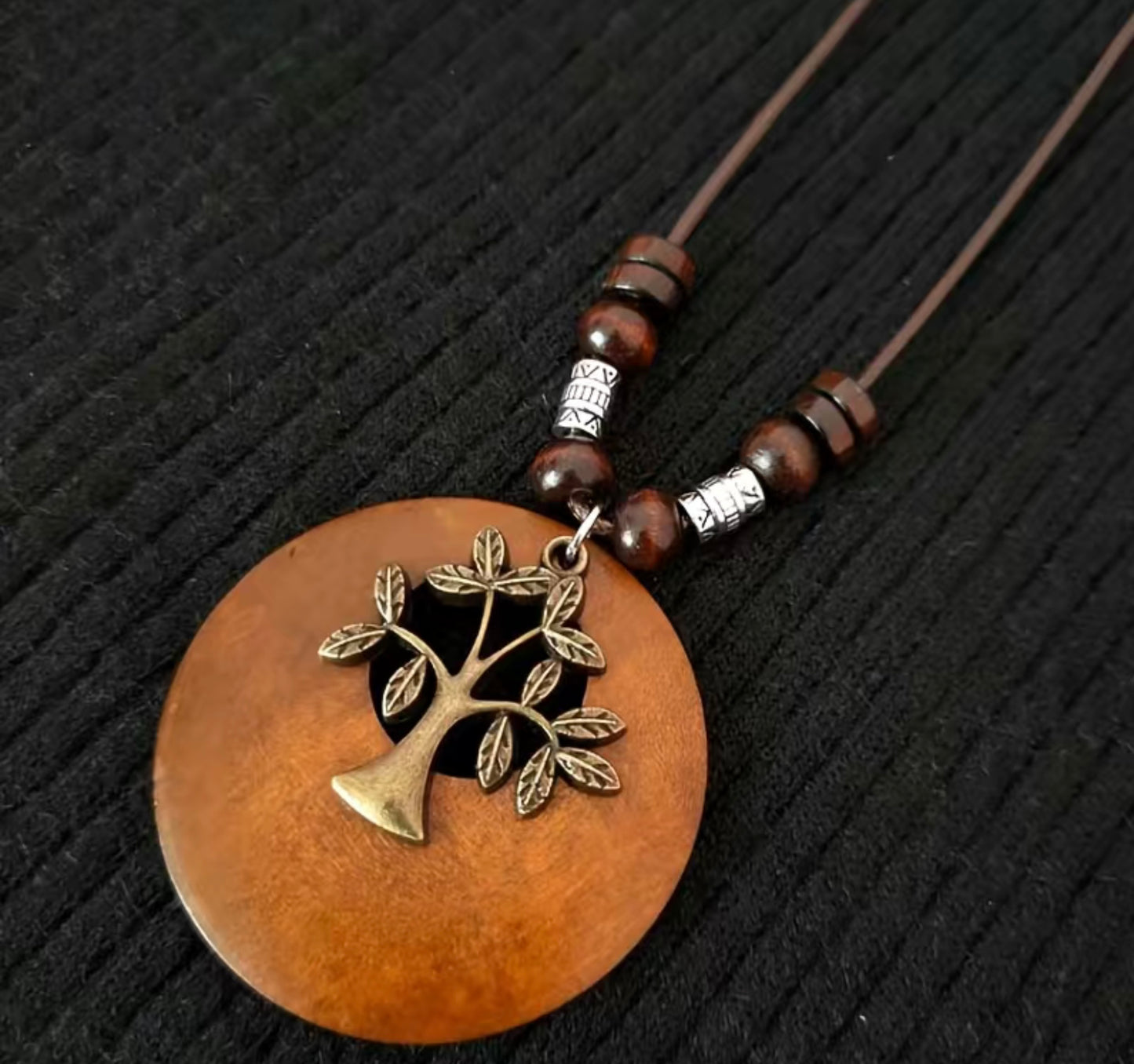 Wooden Pendant Necklace with Tree